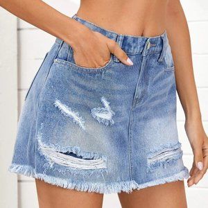 Brand New Raw Hem Ripped Denim Skort - Size 8-10 US (Large)